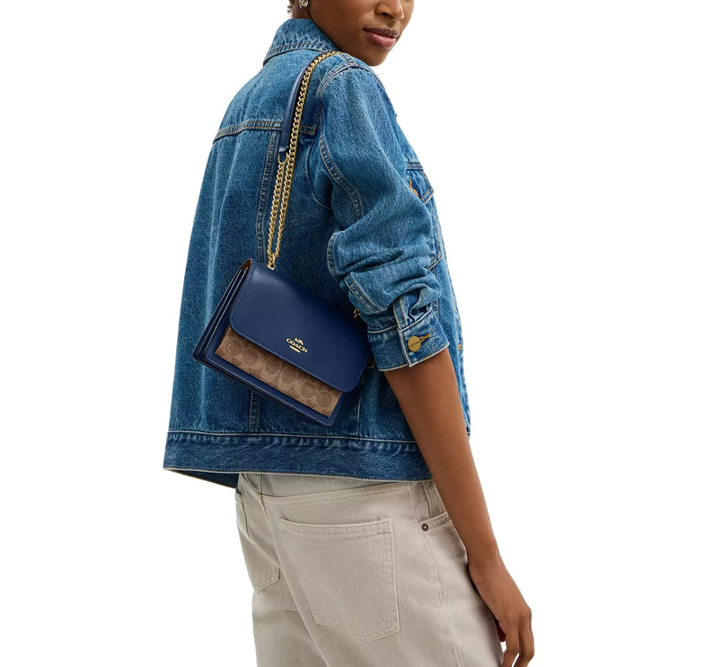 Coach Women's Mini Klare Crossbody Bag In Signature Canvas Gold/Deep Blue/Tan