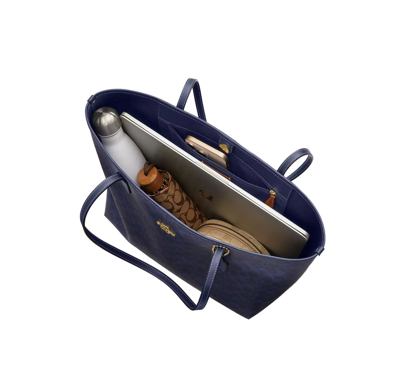 Coach Women's City Tote Bag In Signature Canvas Gold/Navy