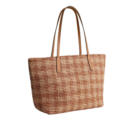 Coach Women's City Tote Bag With Gingham Print Gold/Tan