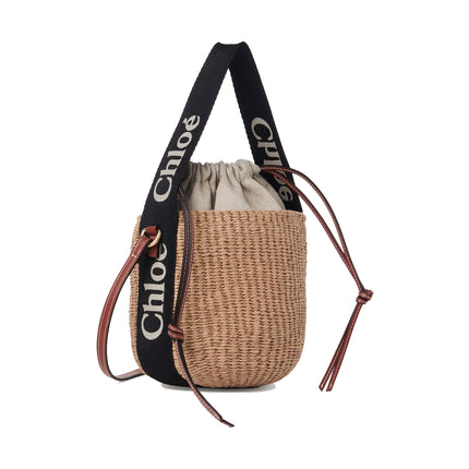 Chloé Women's Small Woody Basket in Natural Fibers Black/Beige