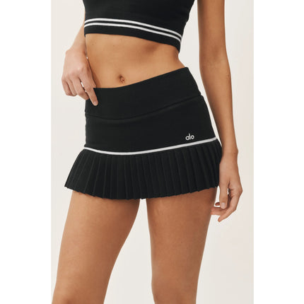 alo Women's Cotton Cashmere High-Waist My Serve Tennis Skirt Black/White