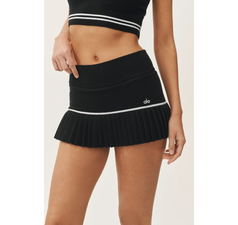 alo Women's Cotton Cashmere High-Waist My Serve Tennis Skirt Black/White