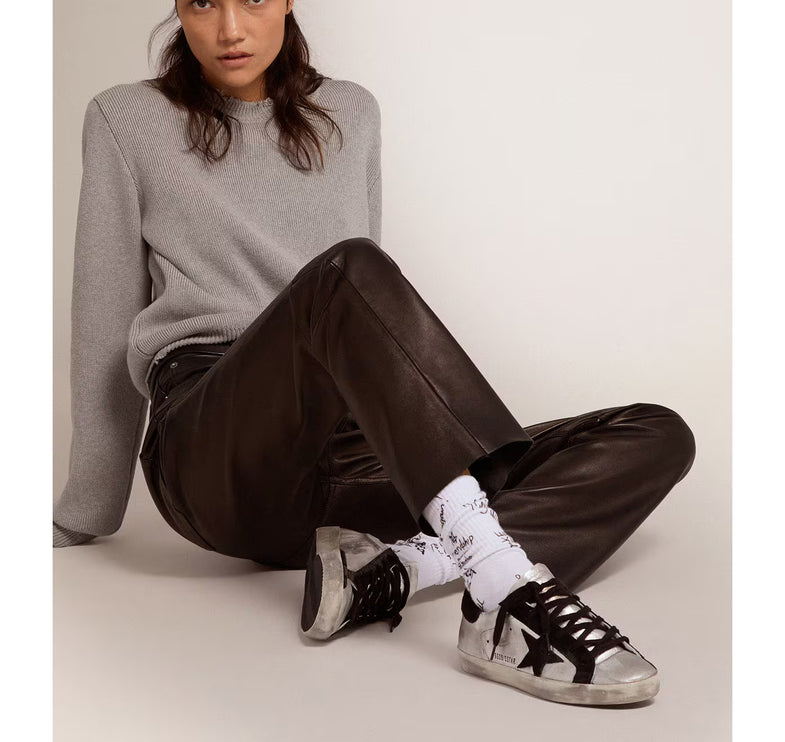 Golden Goose Women's Super-Star in Silver Leather with Contrasting Inserts