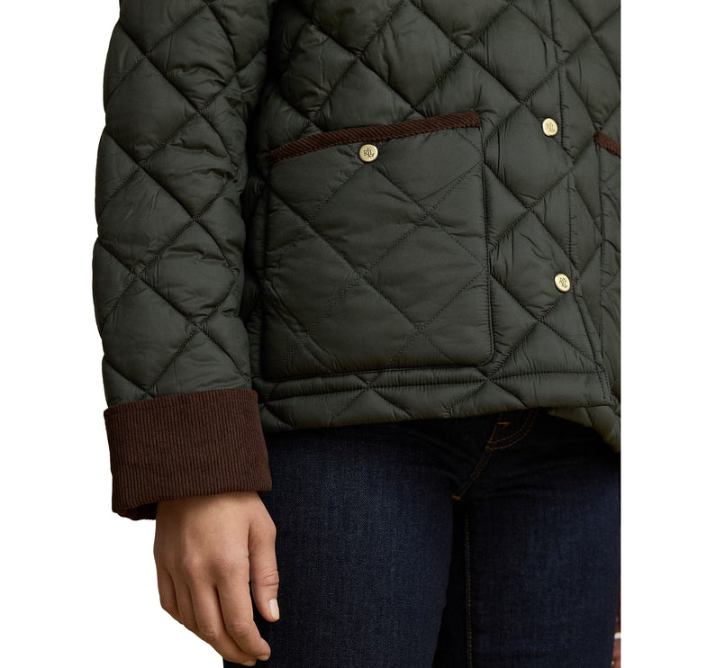 Polo Ralph Lauren Women's Corduroy-Trim Quilted Barn Jacket Litchfield Loden