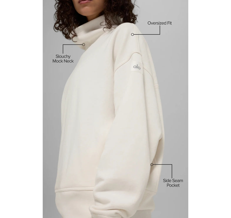 alo Women's Hazy Mock Neck Pullover Ivory