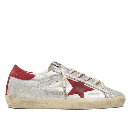 Golden Goose Women's Super-Star LTD in Metallic Silver Leather with Red Suede Star
