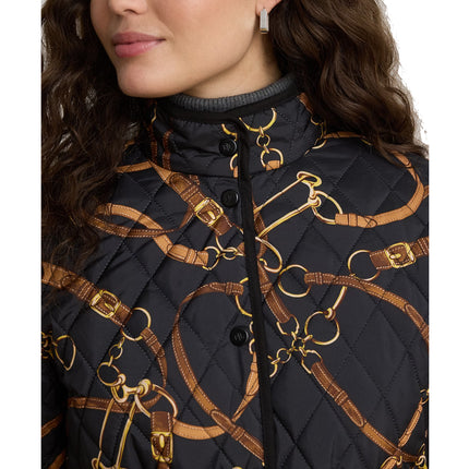 Polo Ralph Lauren Women's Belting-Print Quilted Mockneck Jacket Black