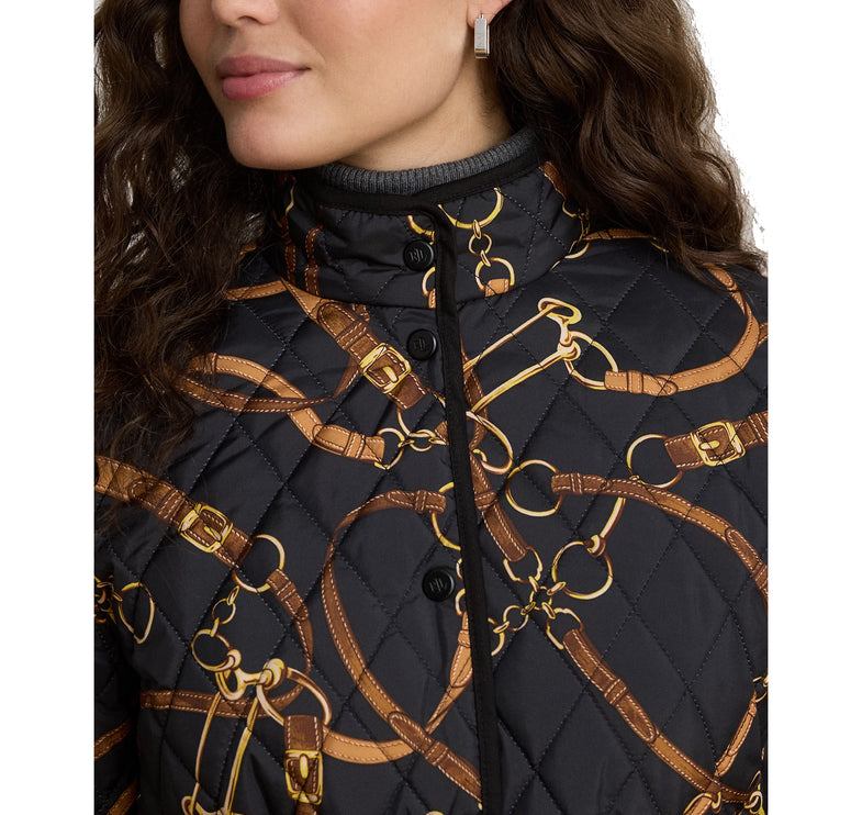 Polo Ralph Lauren Women's Belting-Print Quilted Mockneck Jacket Black