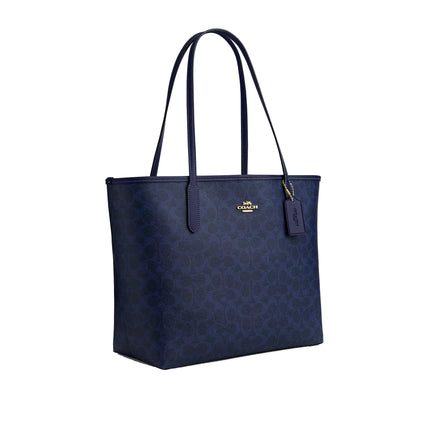 Coach Women's City Tote Bag In Signature Canvas Gold/Navy