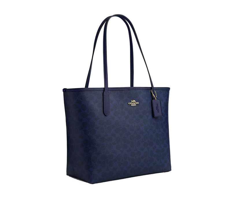Coach Women's City Tote Bag In Signature Canvas Gold/Navy