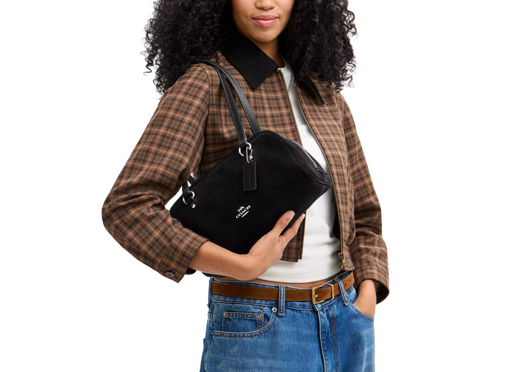Coach Women's Sydney Shoulder Bag Suede/Silver/Black