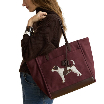 Polo Ralph Lauren Women's Dog-Embroidered Large Cameryn Tote Bag Dark Garnet/Brown