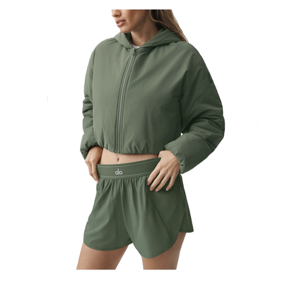 alo Women's Cropped Mountain Peak Full-Zip Hoodie Bamboo Green
