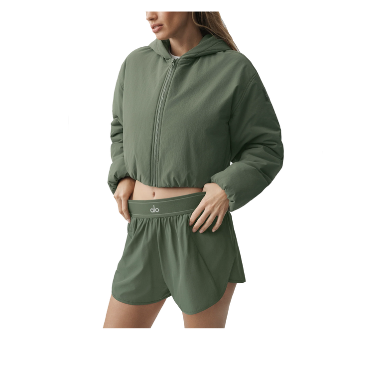 alo Women's Cropped Mountain Peak Full-Zip Hoodie Bamboo Green
