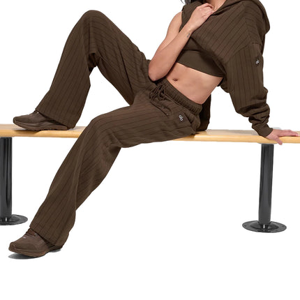 alo Women's Pinstripe Straight Leg Sweatpant Espresso Pinstripe
