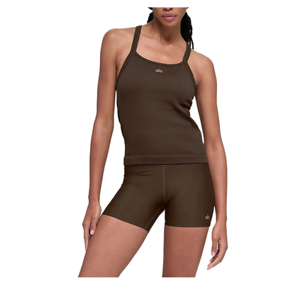 alo Women's Seamless Ribbed Favorite Full Length Bra Tank Espresso