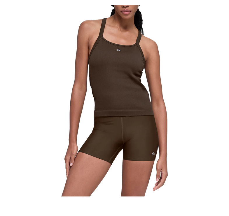 alo Women's Seamless Ribbed Favorite Full Length Bra Tank Espresso