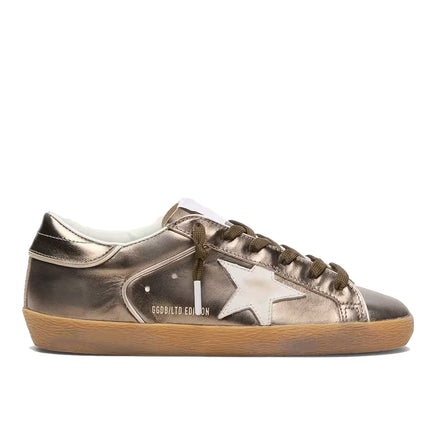 Golden Goose Women's Super-Star Star LTD in Olive-Green Laminated Leather with White Star