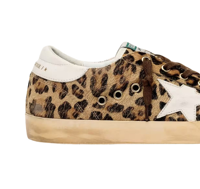 Golden Goose Women's Super-Star in Leopard Print Pony Skin with Leather Star