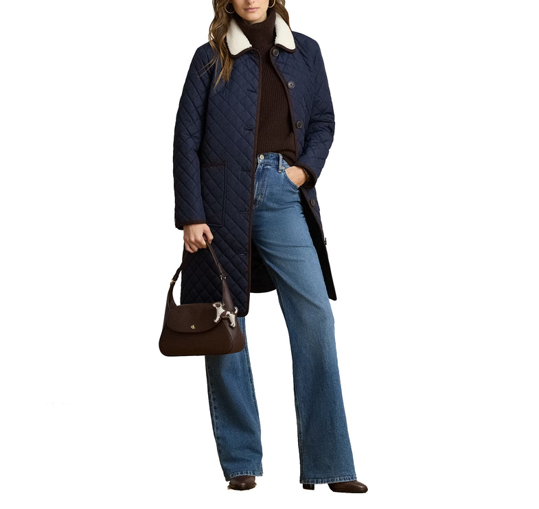 Polo Ralph Lauren Women's Faux-Shearling-Trim Quilted Jacket Dark Navy