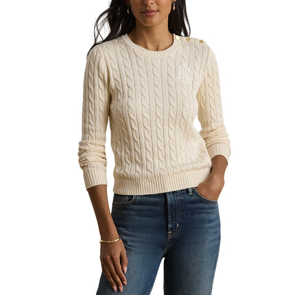 Polo Ralph Lauren Women's Button-Trim Cable-Knit Sweater Mascarpone Cream