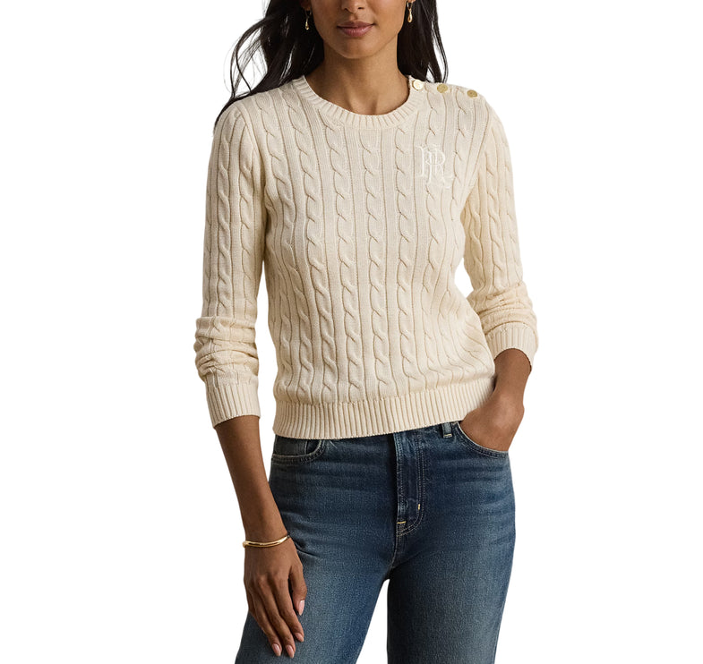 Polo Ralph Lauren Women's Button-Trim Cable-Knit Sweater Mascarpone Cream