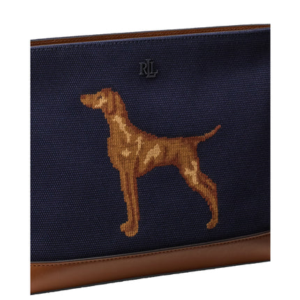 Polo Ralph Lauren Women's Dog-Embroidered Canvas Large Pouch Lauren Navy/Lauren Tan