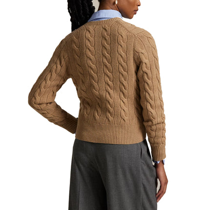 Polo Ralph Lauren Women's Cable-Knit Wool-Cashmere Cardigan Authentic Collection Camel Melange