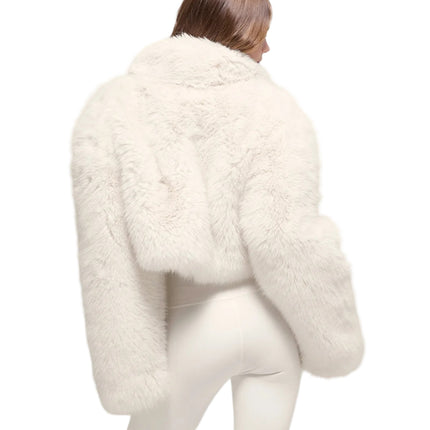 alo Women's Opulent Faux Fur Cropped Jacket Ivory