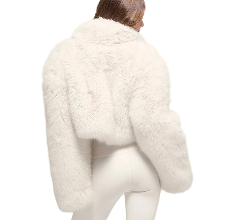 alo Women's Opulent Faux Fur Cropped Jacket Ivory