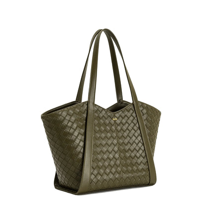 JW PEI Women's Kiana Large Capacity Weave Texture Tote Bag - Dark Olive