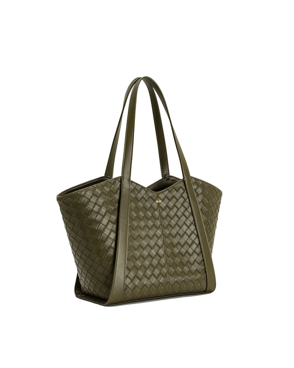 JW PEI Women's Kiana Large Capacity Weave Texture Tote Bag - Dark Olive