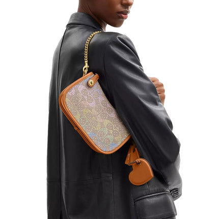 Coach Women's Swinger Bag 20 With Chain In Crystal Signature Jacquard Brass/Rainbow Multi