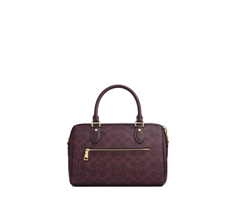 Coach Women's Rowan Satchel Bag In Signature Canvas Gold/Black Currant Multi