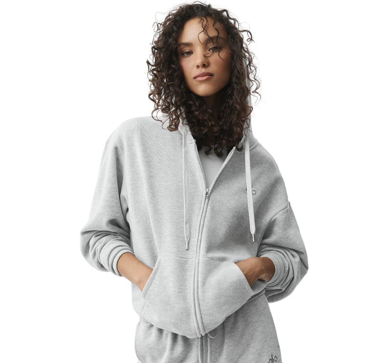 alo Women's Accolade Full Zip Hoodie Athletic Heather Grey
