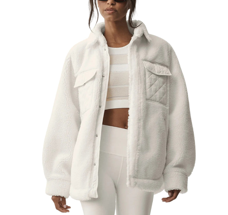 alo Women's Sherpa Edge Shacket Ivory