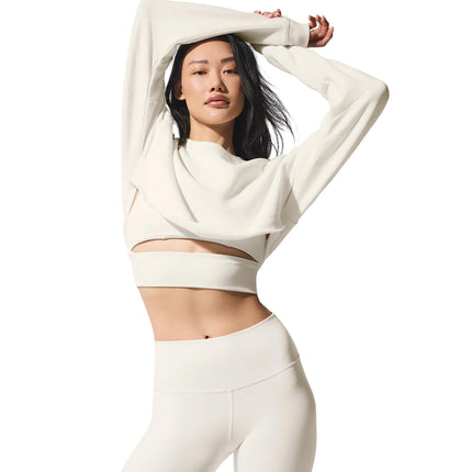 alo Women's Extreme Cropped Pullover Ivory