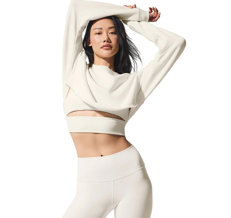 alo Women's Extreme Cropped Pullover Ivory