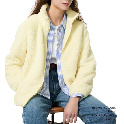 Uniqlo Women's Fluffy Yarn Fleece Full-Zip Jacket 42 Yellow