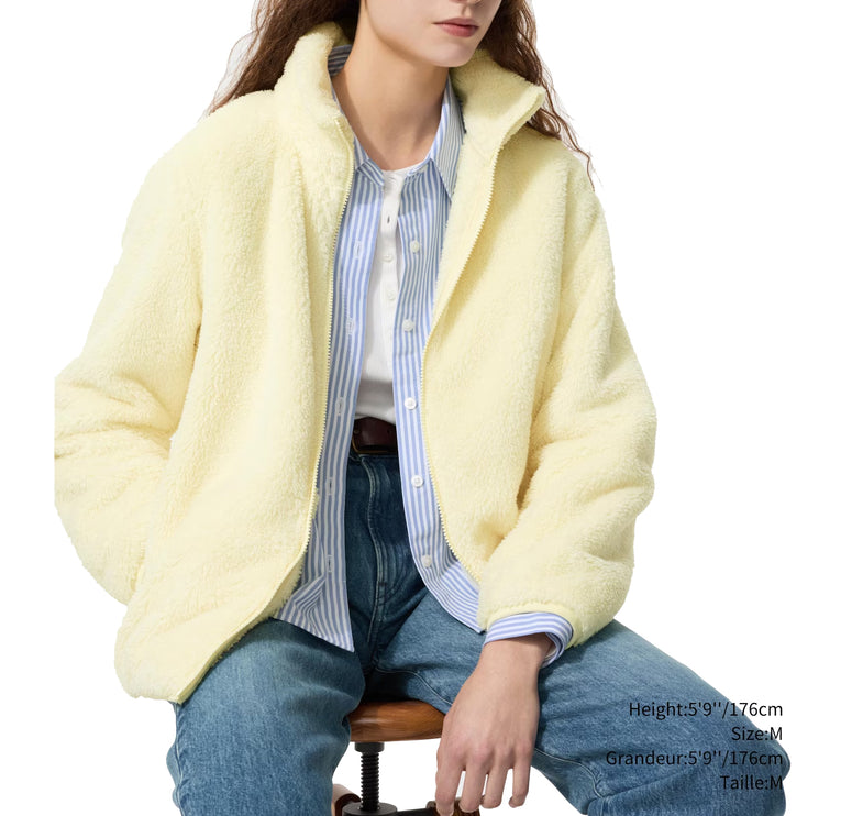 Uniqlo Women's Fluffy Yarn Fleece Full-Zip Jacket 42 Yellow