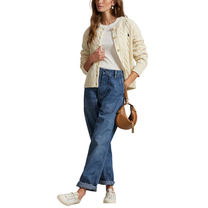 Polo Ralph Lauren Women's Cable-Knit Wool-Cashmere Cardigan Authentic Cream