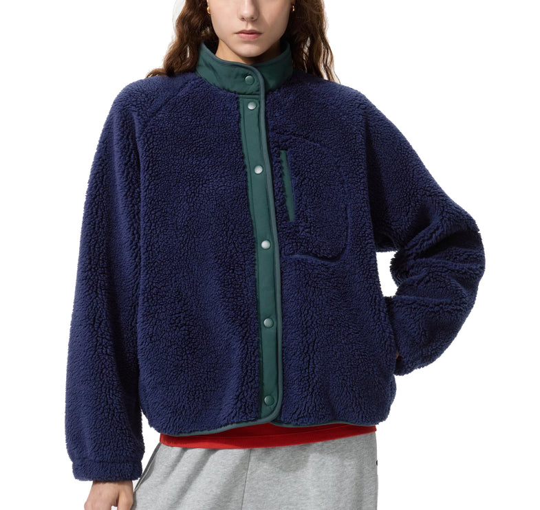 Uniqlo Women's Pile Lined Fleece Combination Jacket 69 Navy