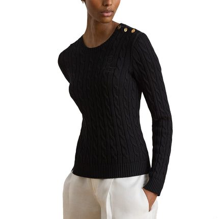 Polo Ralph Lauren Women's Button-Trim Cable-Knit Sweater Black