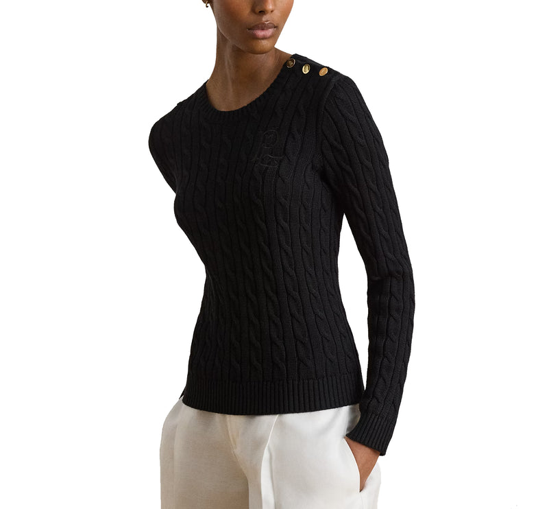 Polo Ralph Lauren Women's Button-Trim Cable-Knit Sweater Black