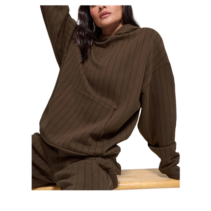 alo Women's Pinstripe Hoodie Espresso Pinstripe