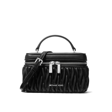 Michael Kors Women's Vivi Small Matelassé Burnished Vanity Crossbody Bag Black/Silver