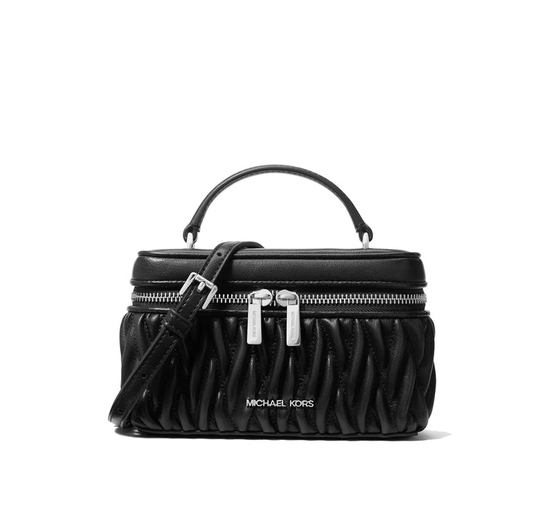 Michael Kors Women's Vivi Small Matelassé Burnished Vanity Crossbody Bag Black/Silver