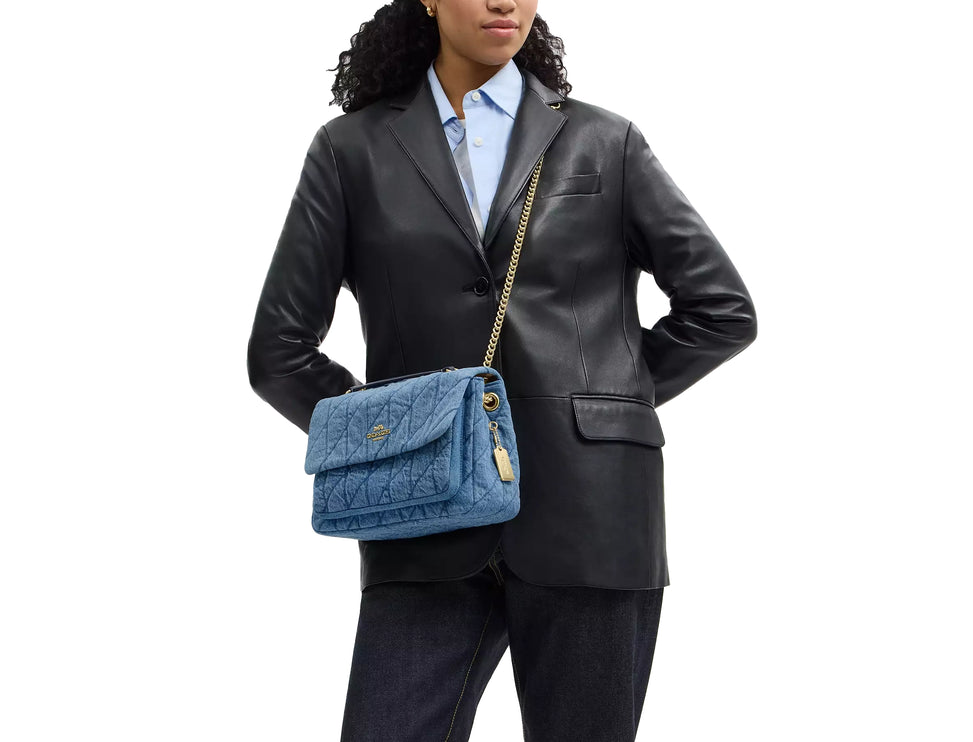 Coach Women's Elodie Crossbody Bag In Regenerative Cotton With Quilting Gold/Indigo