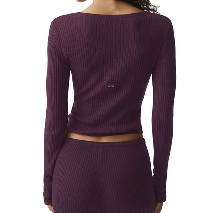 alo Women's Sweater Knit Unwind Long Sleeve Rich Bordeaux