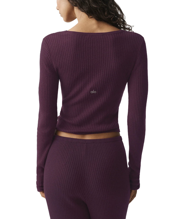 alo Women's Sweater Knit Unwind Long Sleeve Rich Bordeaux